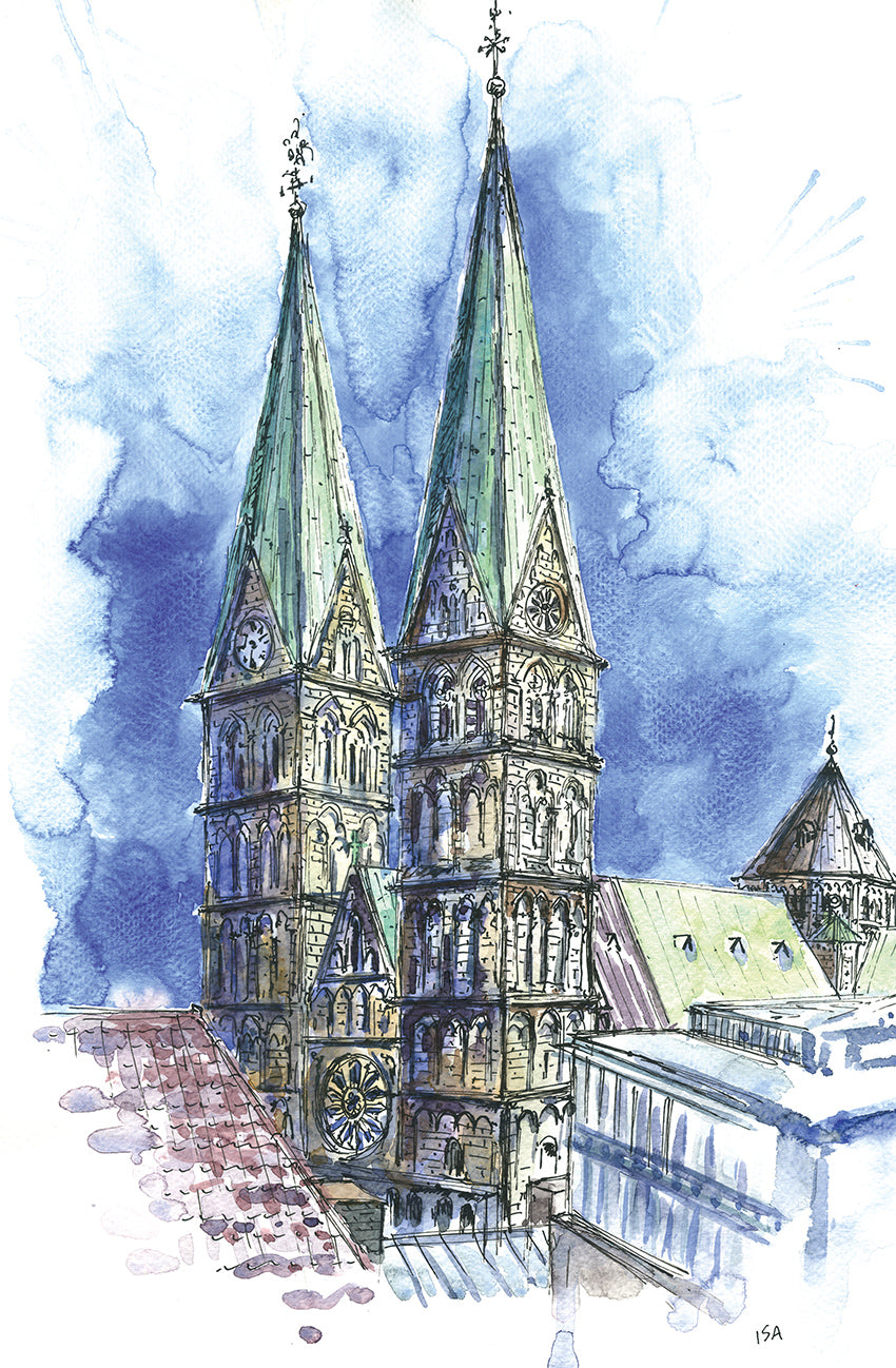 Postkarte Bremer Dom blau
