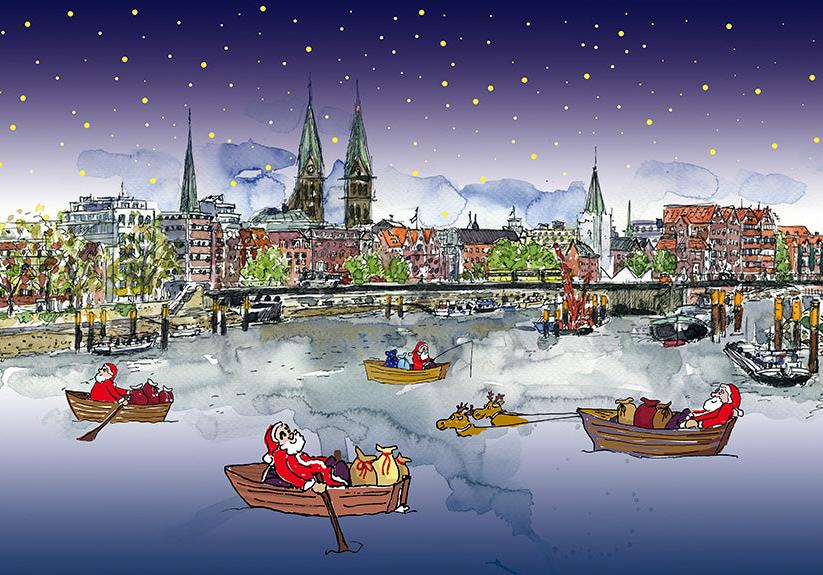 Postkarte Weser weihnachtlich