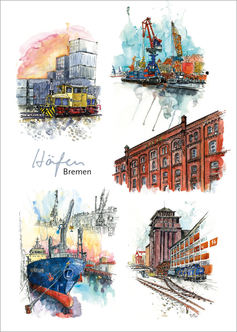 Postkarte Häfen in Bremen