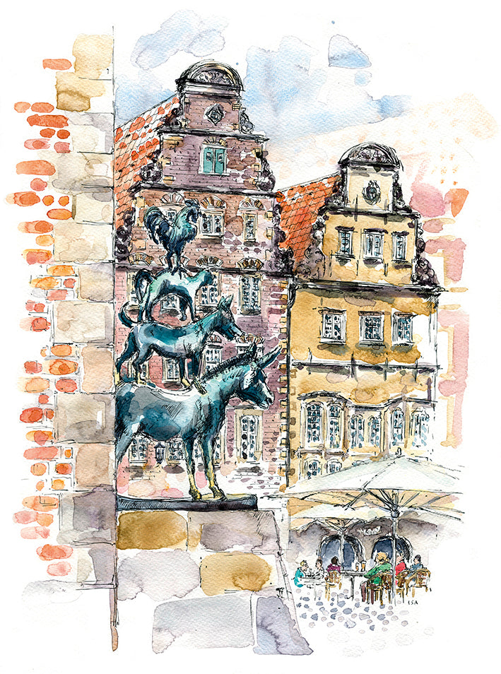 Postkarte Bremer Stadtmusikanten 3