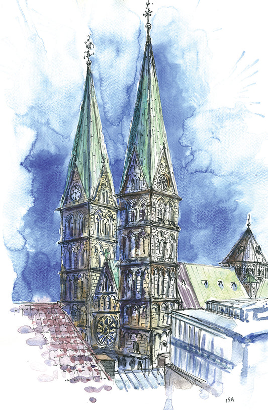 Postkarte Bremer Dom blau