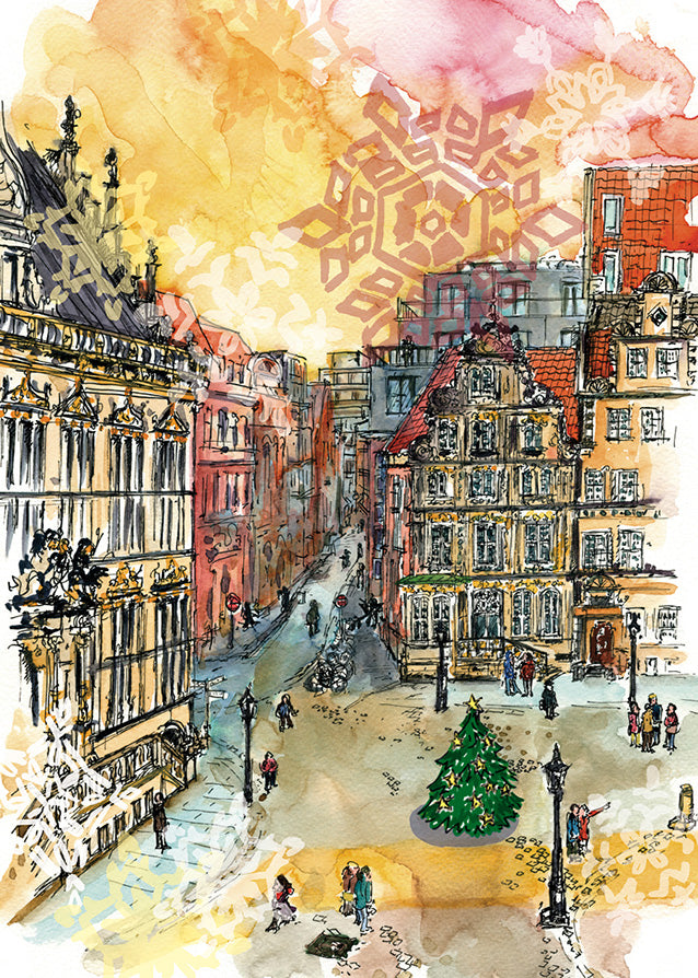 Postkarte Marktplatz weihnachtlich