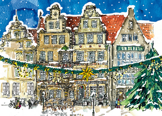 Postkarte Weihnachten Häuser am Markt